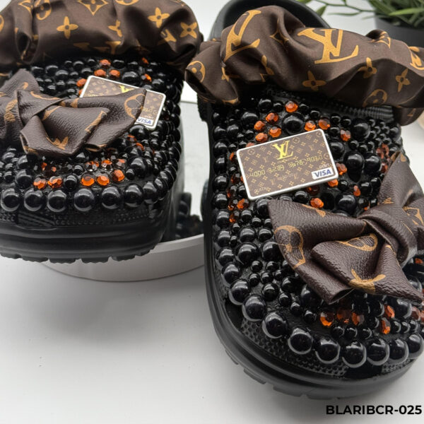 Ribbon Beaded Black Clogs