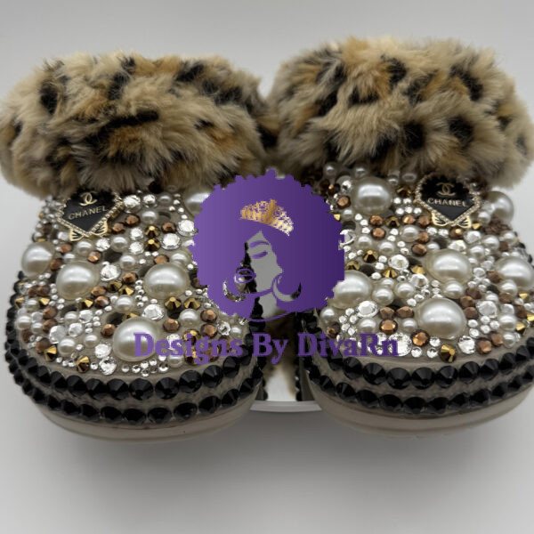 Furry Pearl Embellished Clogs