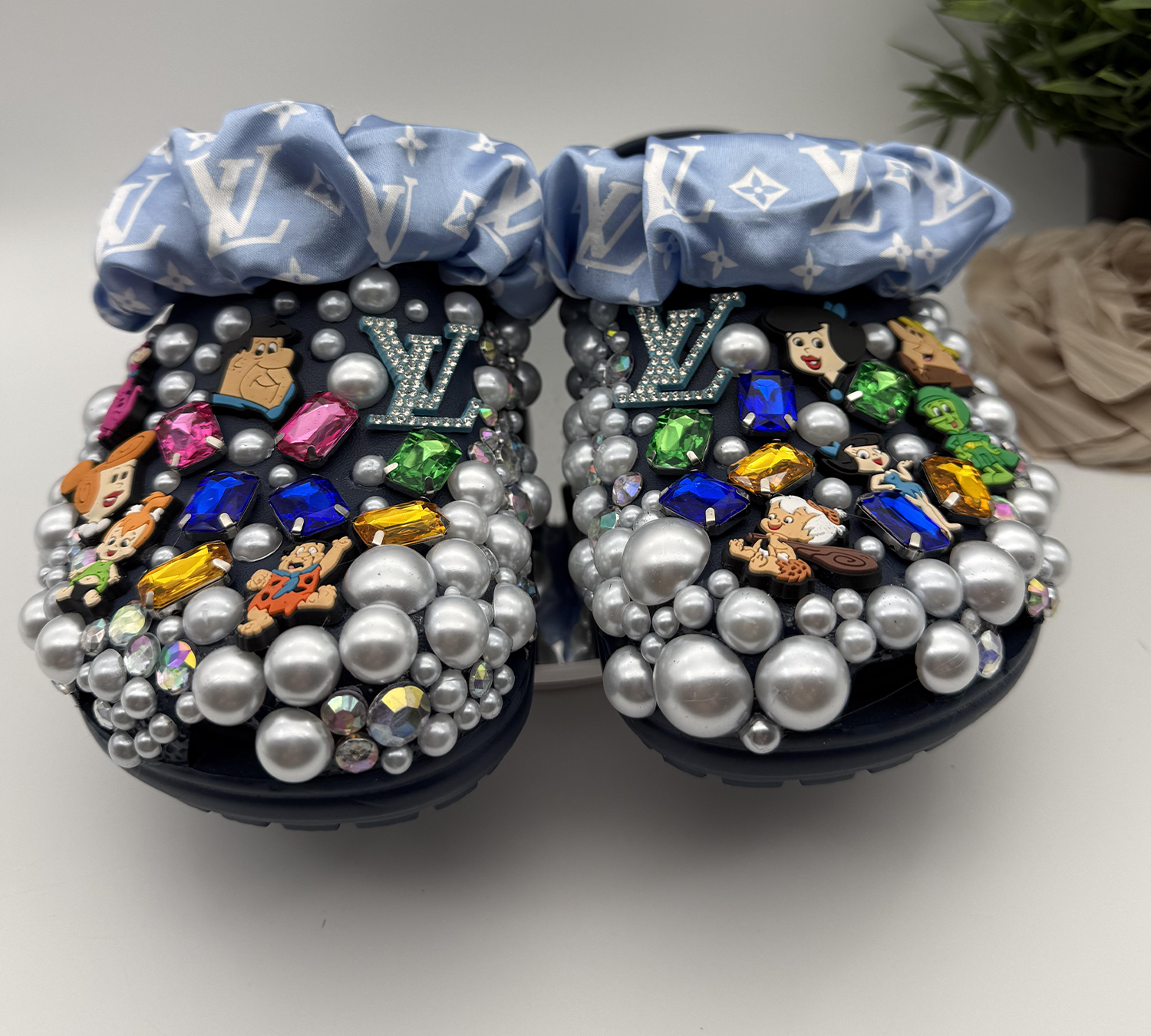 Blue-Jewel-Pearl-&-Silk-Bling-Clogs