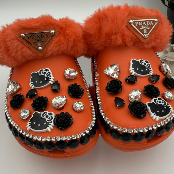Decorated Orange Fur & Jewel Clogs