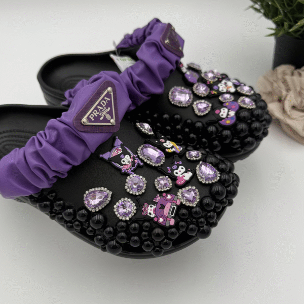 Designer-Inspired Purple & Bling Black Clogs