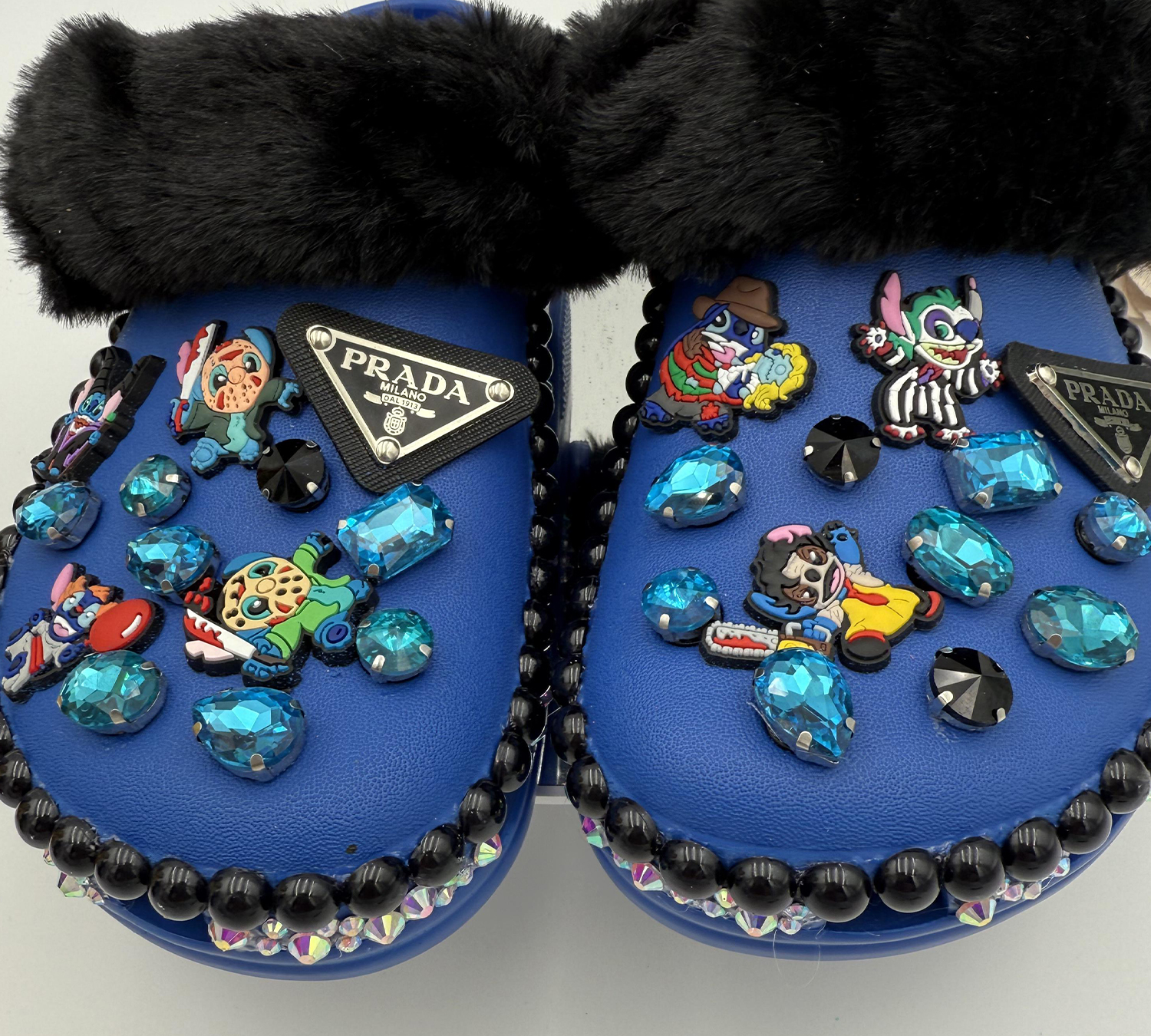 Gemstone & Cartoon Character Fur Lined Clogs - BLUGEMCR-088