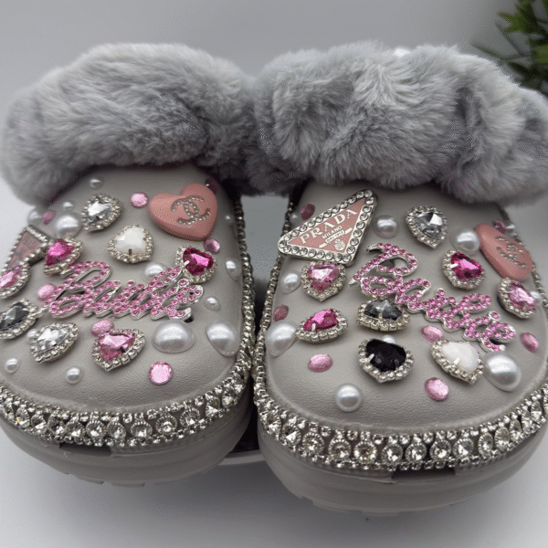 Grey Fur Diva Bling Clogs