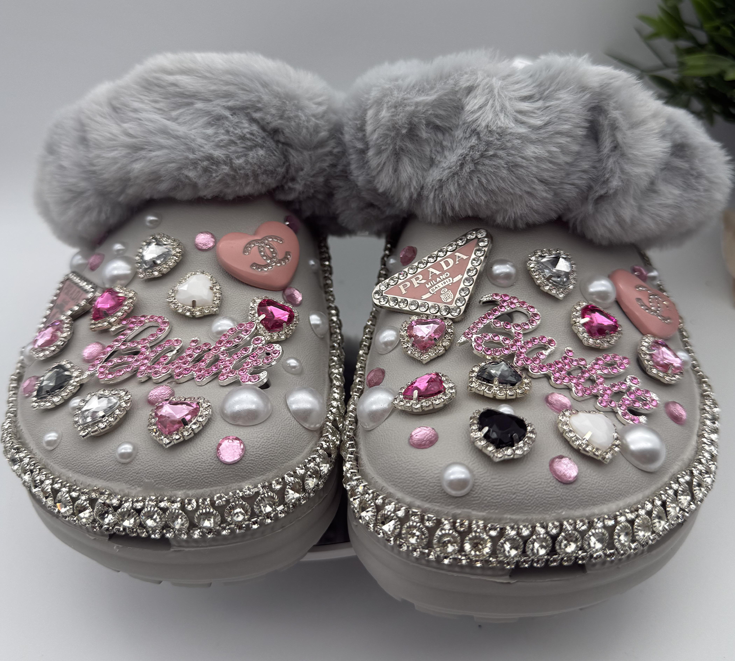 Gray-Fur-Diva-Bling-Clogs Gray-Fur-Diva-Bling-Clogs