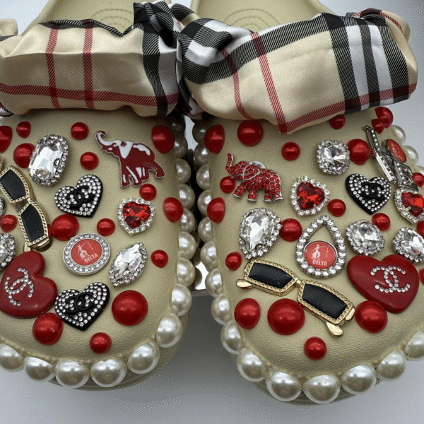 Luxury Bejeweled Beige Clogs with Pearls