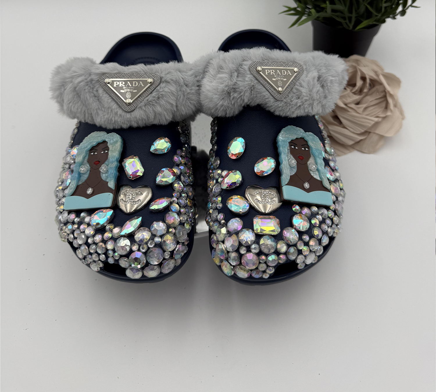 Midnight-Blue-Princess-Bling-Fur-Clogs