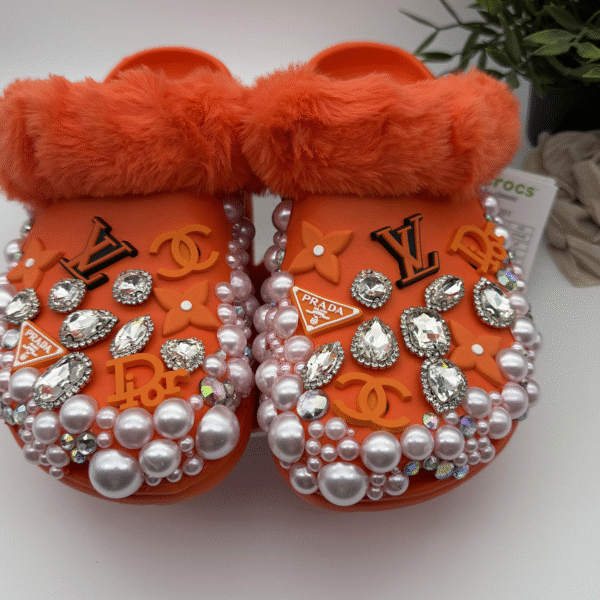 Orange Faux Fur Bling Clog