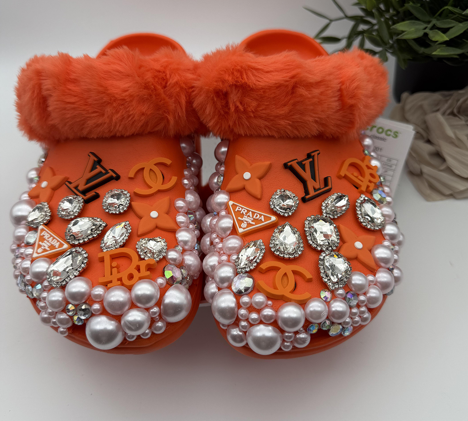 Orange-Faux-Fur-Bling-Clog