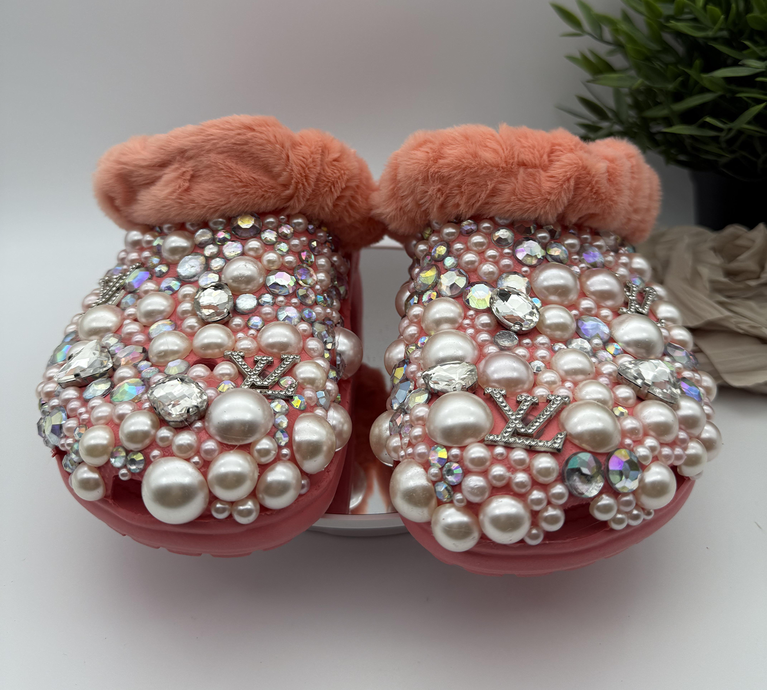 Peach-Fuzz-Pearl-Bling-Faux-Fur-Clogs Peach-Fuzz-Pearl-Bling-Faux-Fur-Clogs