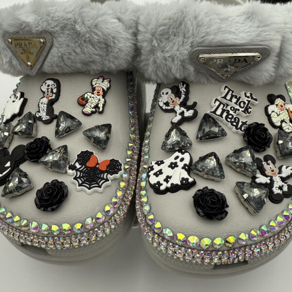 Trick or Treat Bling Gray Fur Clogs
