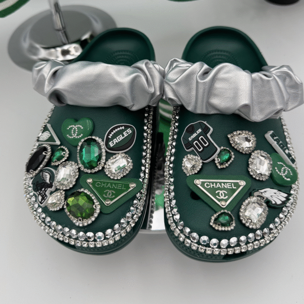 Green Crystal Eagle Couture Clogs