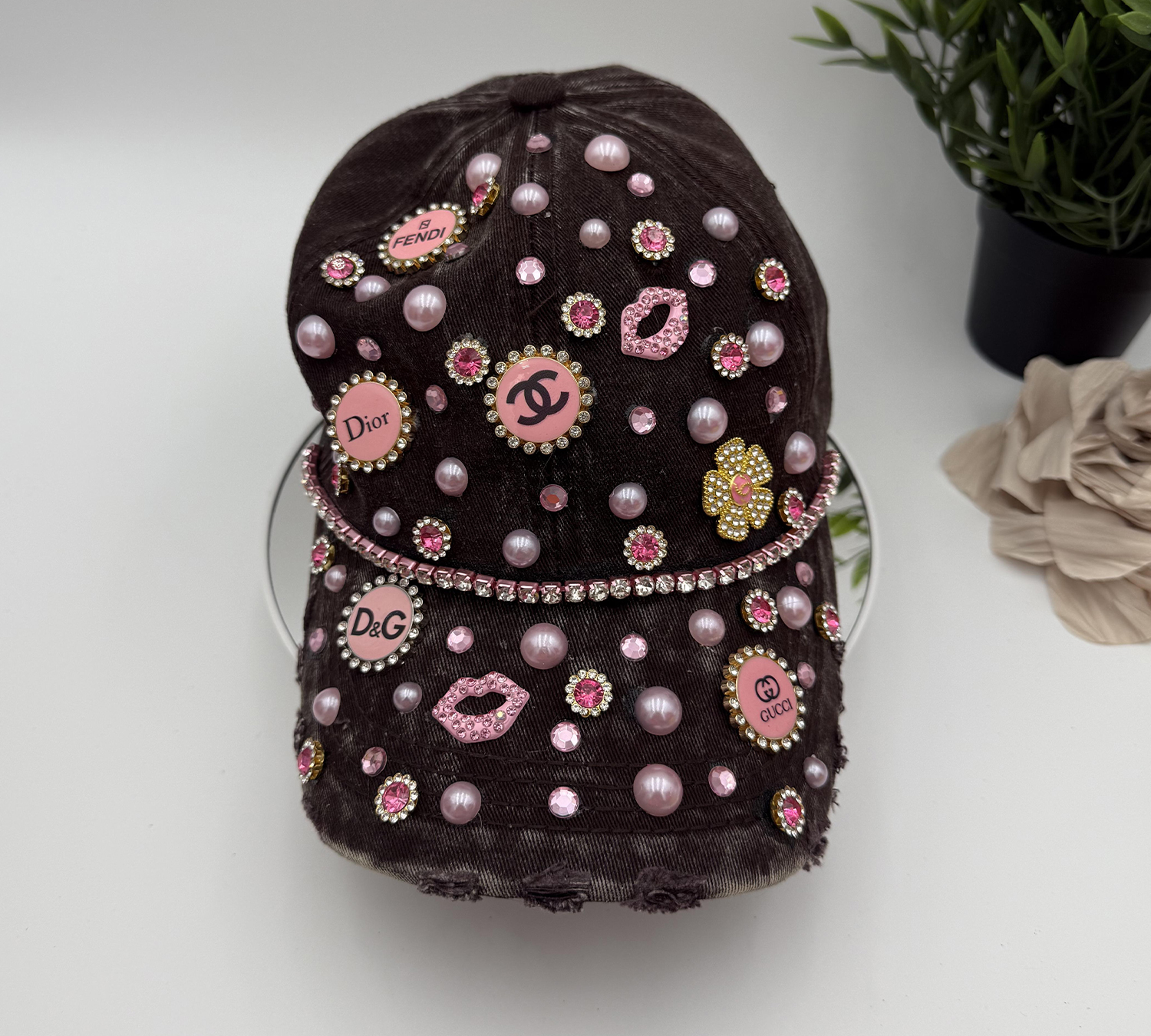 Rhinestone-Chain-&-Logo-Studded-Cap - RHIFUNBL-013