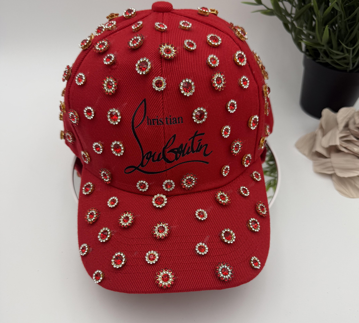 Ruby-Red-&-Gold-Rhinestone-Embellished-Hat - RUBFUNRE-004