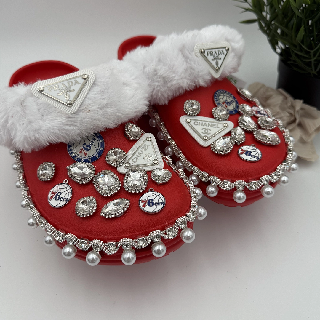 Cherry Red Luxury Charm Fur Clogs-REDCHECR-160 Cherry Red Luxury Charm Fur Clogs-REDCHECR-160