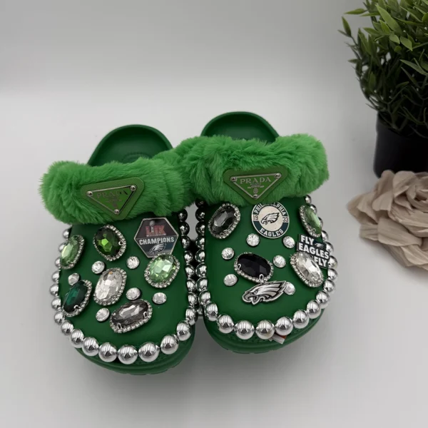 Fuzzy Team Spirit Fur Charm Clogs