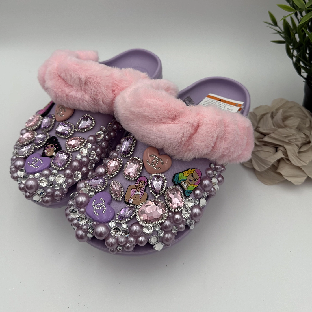 Lavender Princess Charm Fur Clogs-PURLAVCR-159 Lavender Princess Charm Fur Clogs-PURLAVCR-159