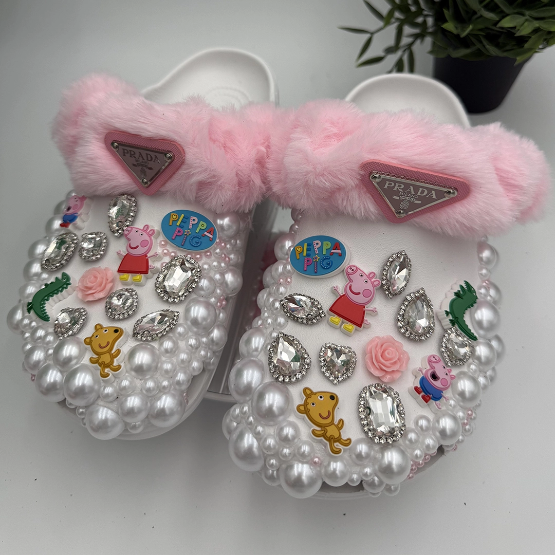 Luxury Pearl & Fur Custom Charm Clogs-WHILUXCR-151